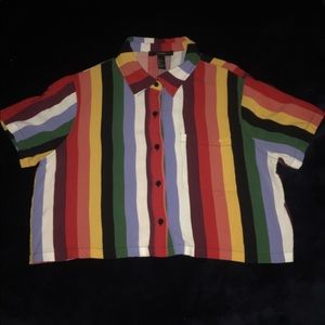 Rainbow Striped Cropped Button Up Shirt